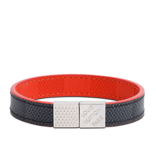 Louis Vuitton Damier Graphite Red Leather Pull It Reversible Bracelet w/ Box