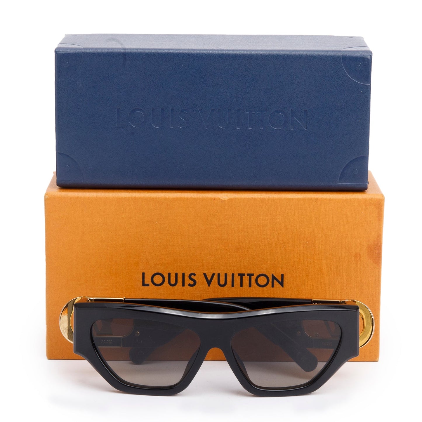 Louis Vuitton 2022 Z1661E Black Acetate LV Link Cat-Eye Sunglasses w/ Box & Case