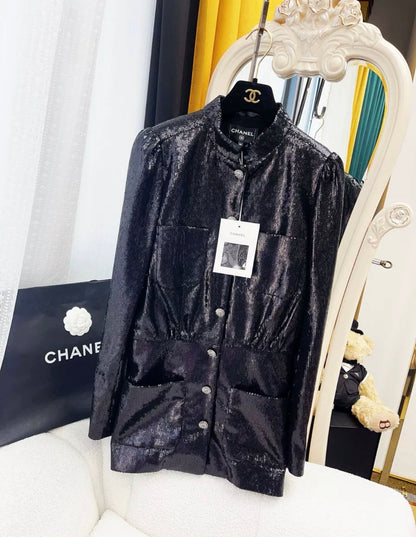 Chanel 24S black sequined jacket size 38