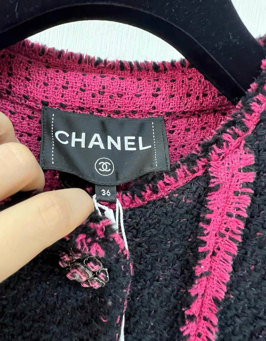 Chanel 2022 black and pink tweed jacket brand new with tags size 36