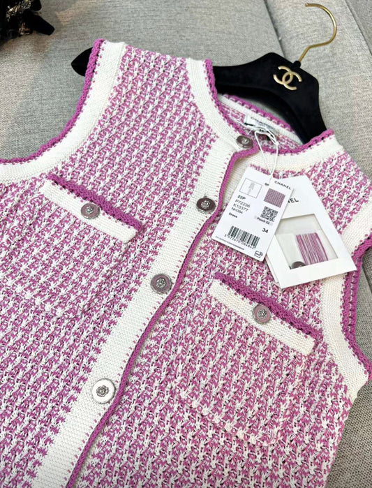 Chanel 22p pink cotton knitted dress size 34