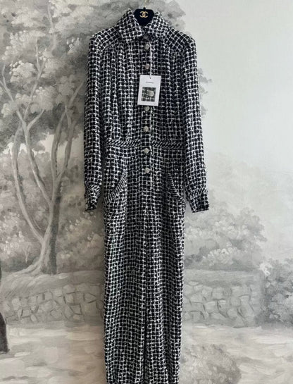 Chanel 23C Black Glittered Tweed Jumpsuit