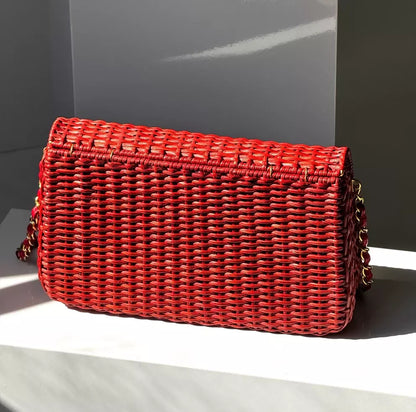 Chanel Vintage 2001 Red Wicker Shoulder Bag