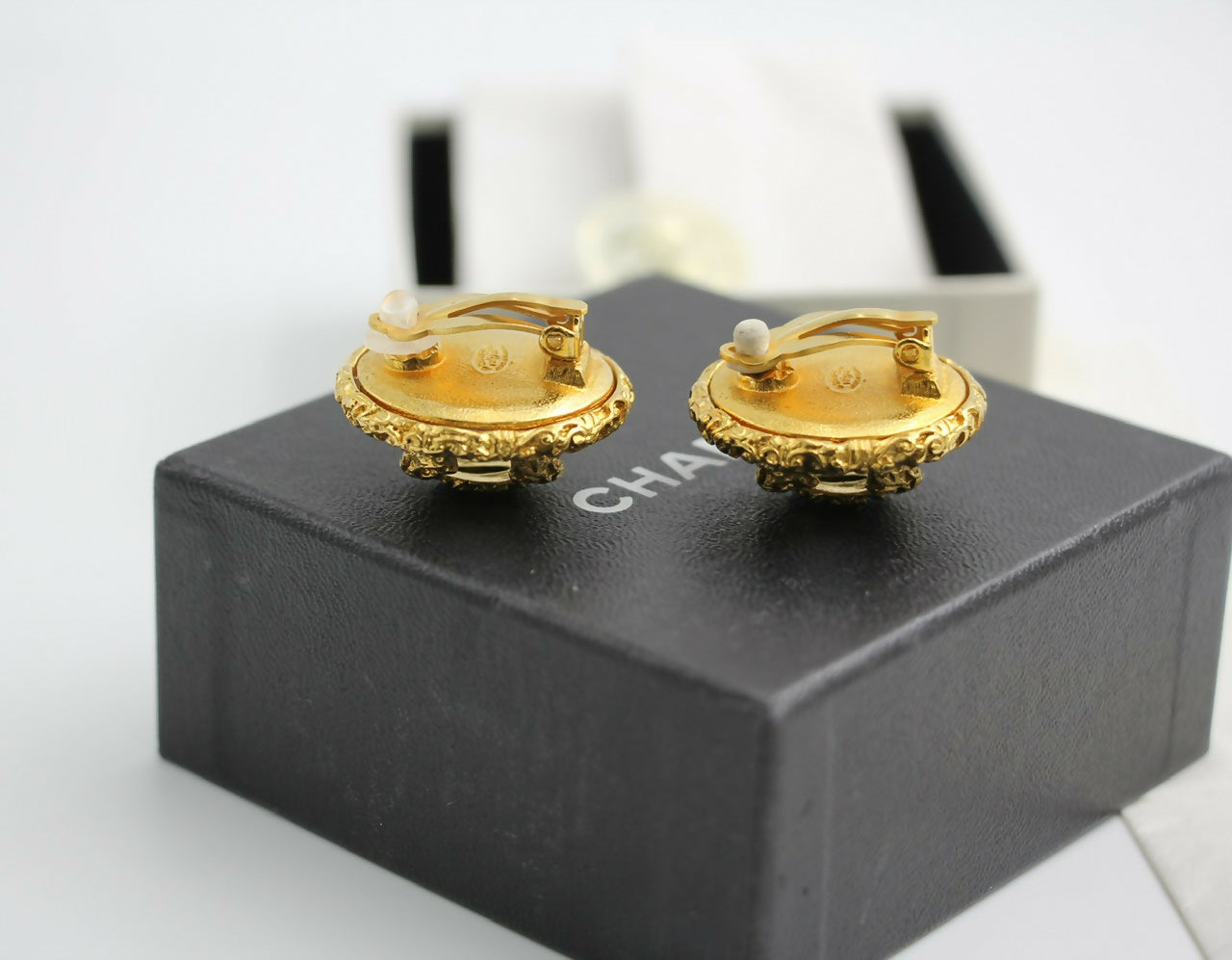 Chanel Vintage 93A Rare Lava Glass Mirror Clip-on Earrings