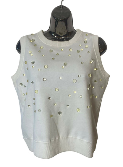 CHANEL 18P WATER DROP EMBELLISHED COTTON BLOUSE TOP FR 38