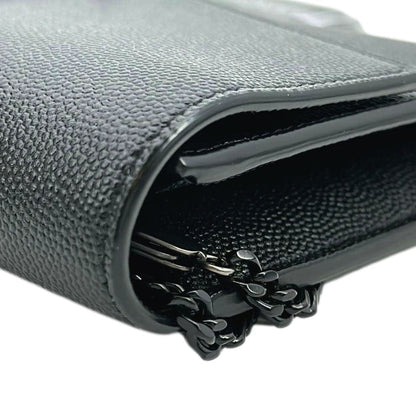 YVES SAINT LAURENT Flap Chain Grain De Poudre Leather Crossbody Bag Black
