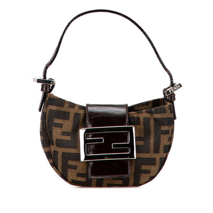 Fendi Zucca Mini Croissant Canvas Leather Handbag