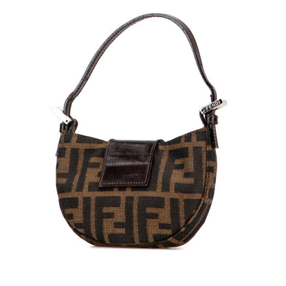 Fendi Zucca Mini Croissant Canvas Leather Handbag