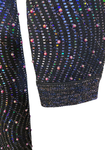 Stunning Chanel 21K Beaded Crystal Sequin Navy Black Iridescent Jumpsuit FR 36