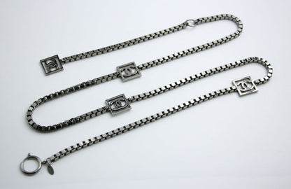Chanel Vintage 06A Metal Four CC Silver Square Buckle Waist Chain 97CM