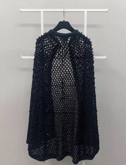 Chanel 22C Pearled Silk & Cotton Black Cape