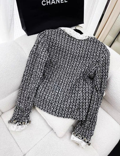 Chanel 23A tweed black and white collar jacket