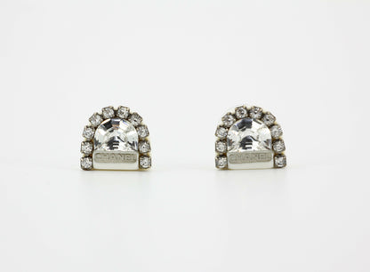 Chanel Vintage 00A Rhinestone White Ring Shape Stud Earrings