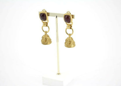Chanel Vintage 94A Grapevine Gold-plated Red Bell Clip-on Earrings