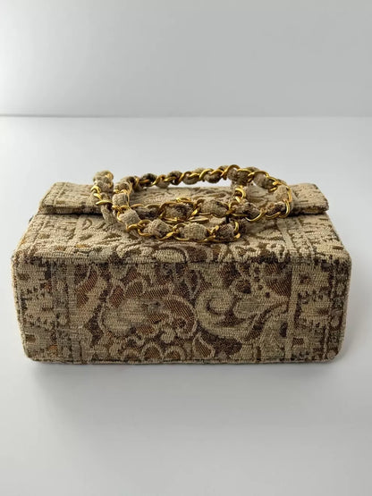 Chanel Vintage 1991 Bronze Metallic Brocade Mini Square Flap Bag