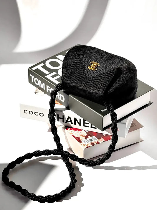 Chanel Vintage 1997 Limited Edition Black Cord CC Turn Clasp Bag