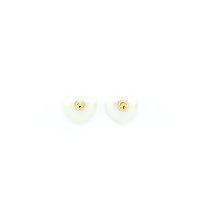 Chanel Heart Pearl Earrings With Crystals Light Gold