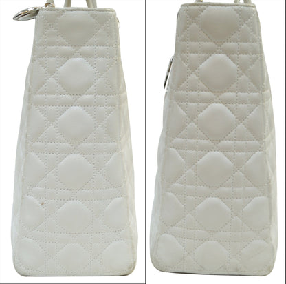 CHRISTIAN DIOR White Lambskin Leather Large Lady Dior Shoulder Bag