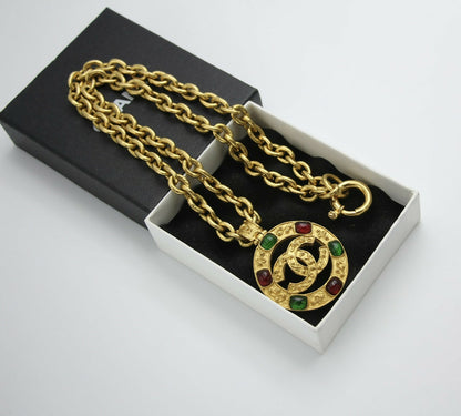 Chanel Vintage 94A Grapevine Gold Plated Medal Long Necklace