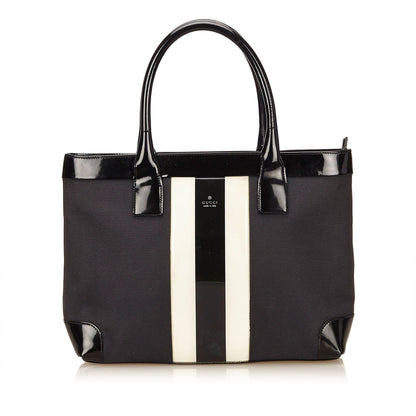 Gucci Canvas and Patent Leather Striped Tote Bag