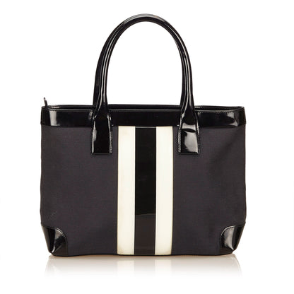 Gucci Canvas and Patent Leather Striped Tote Bag