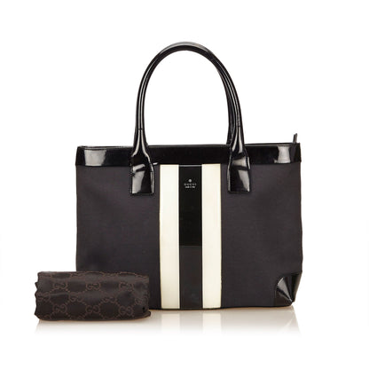 Gucci Canvas and Patent Leather Striped Tote Bag