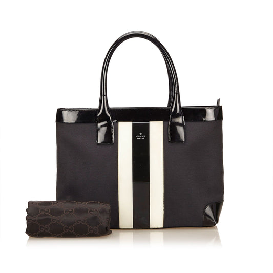 Gucci Canvas and Patent Leather Striped Tote Bag