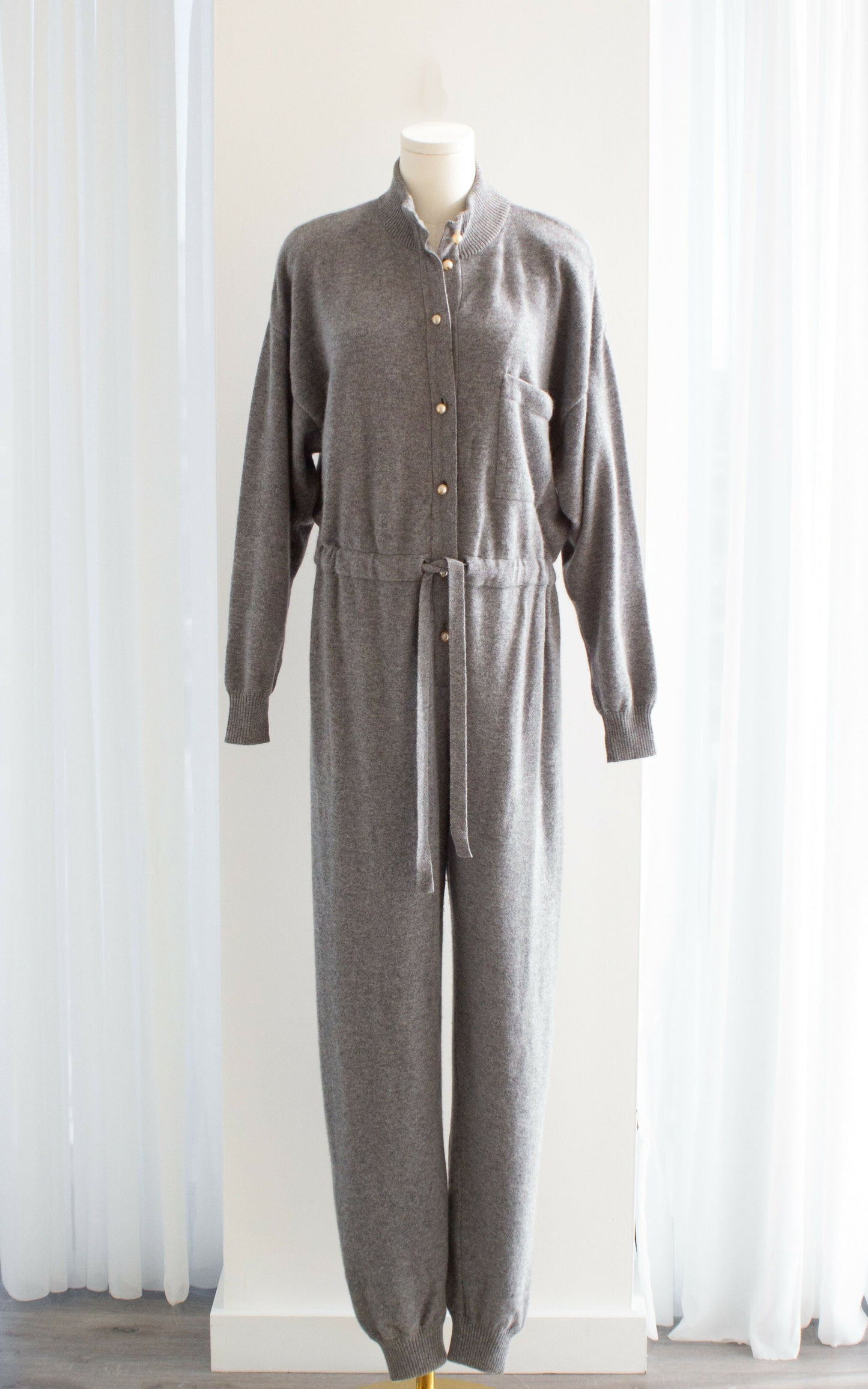 Rare Chanel F/W 1991 Grey White Pearl CC Cashmere Linda 91A Jumpsuit
