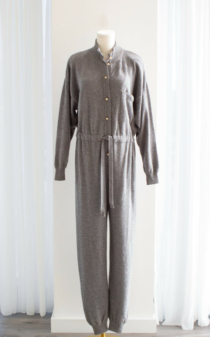 Rare Chanel F/W 1991 Grey White Pearl CC Cashmere Linda 91A Jumpsuit