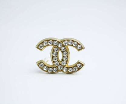 Chanel Vintage 1954-71 Rhinestone Gold-plated CC Logo Brooch