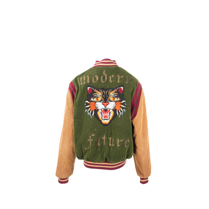 GUCCI Size 48 Embroidered Corduroy �Modern Future� Bomber Jacket Cotton Multicolour