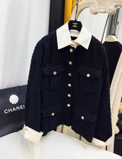 Chanel 21S Black tweed & silk jacket size 40
