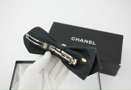 Chanel Vintage 1881-85 Denim Black Bow Hair Clip