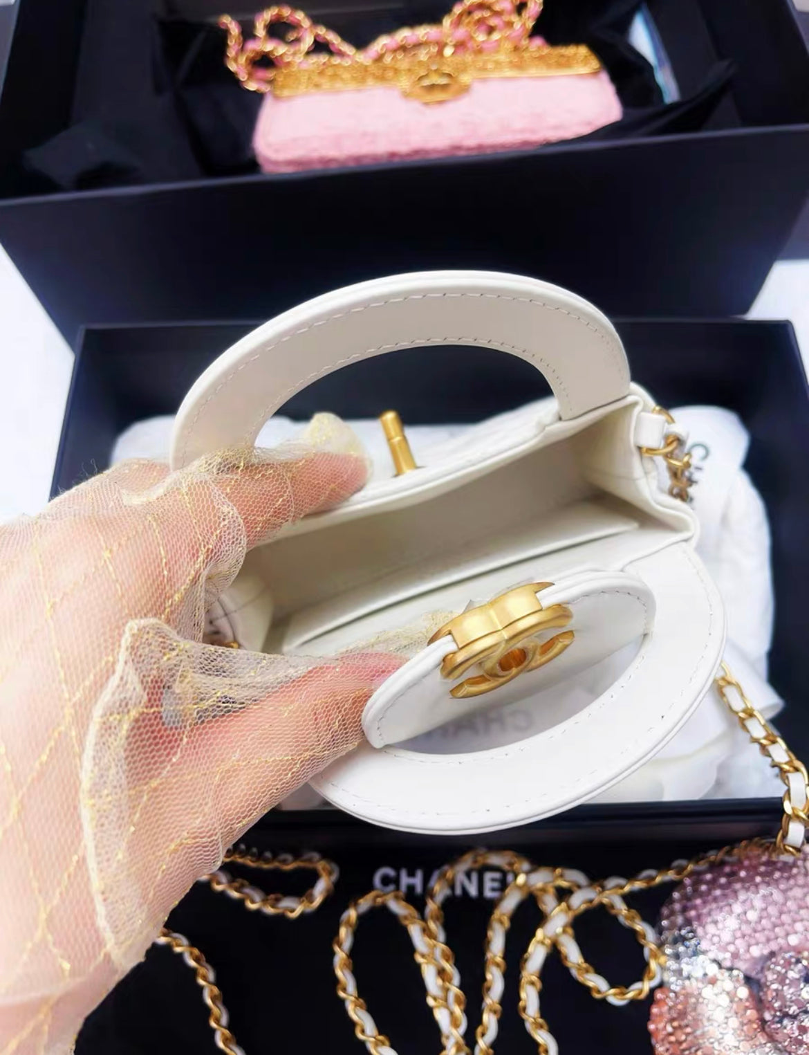 Chanel 24P Mini Nano Kelly white Quilted Calfskin Brushed Gold Hardware