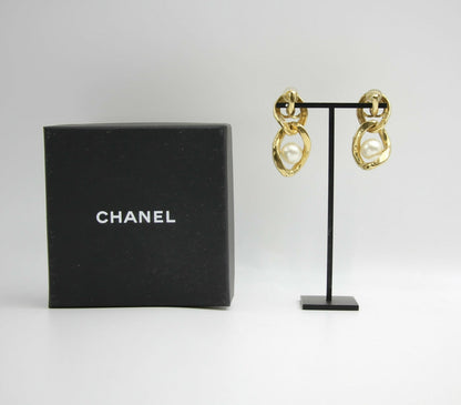 Chanel L20C Imitation Pearl Figure Eight Two-Buckle Lock Earrings