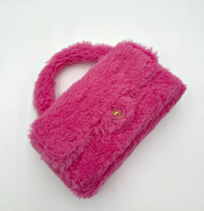 Chanel 1994 Vintage Faux Fur Kelly Top Handle in Barbie Pink