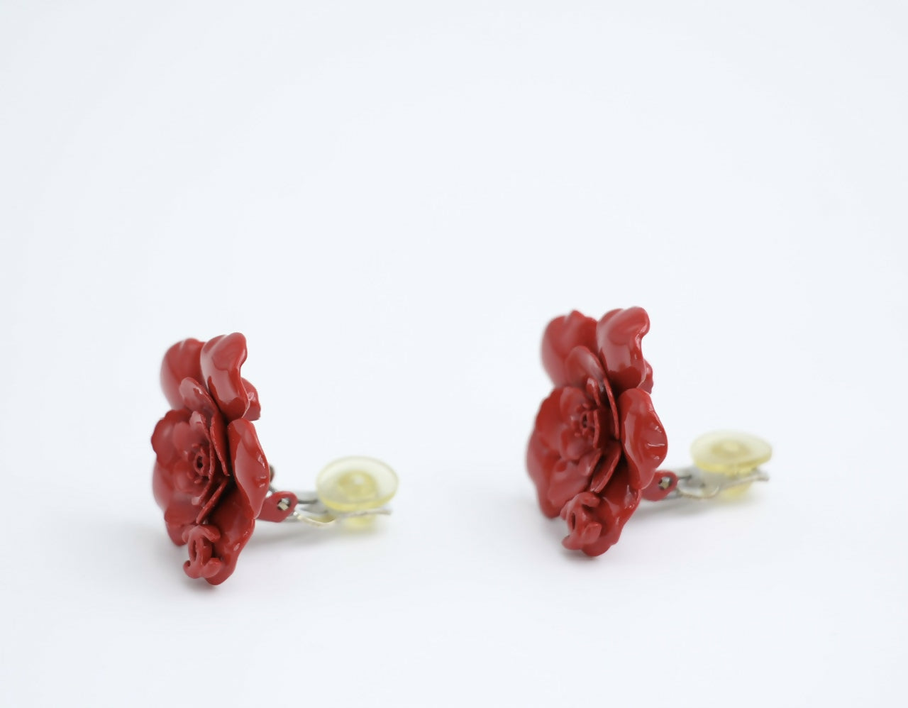 Chanel Vintage 04P Resin Red Layered Flower Clip-on Earrings