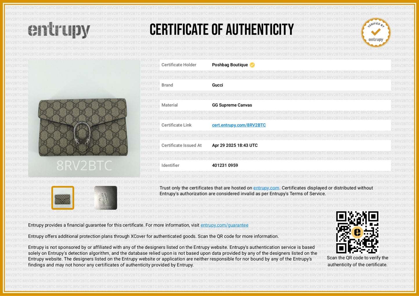 Gucci Dionysus GG Supreme Canvas Wallet on Chain