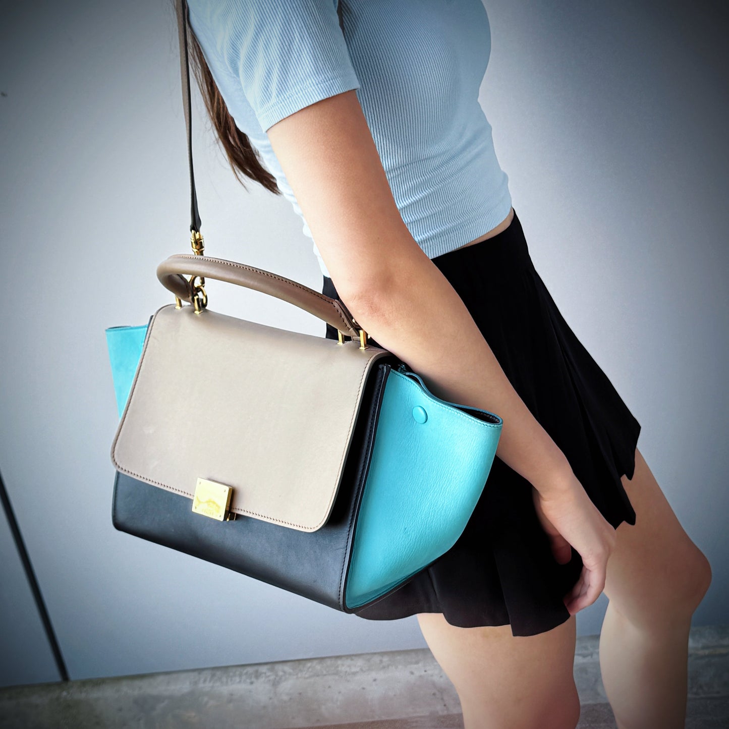 Celine Medium Multicolor Leather Trapeze Shoulder Bag TWS