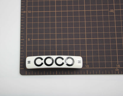 Chanel Vintage 01P Resin Coco Logo White Hairpin