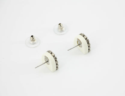 Chanel Vintage 00A Rhinestone White Ring Shape Stud Earrings