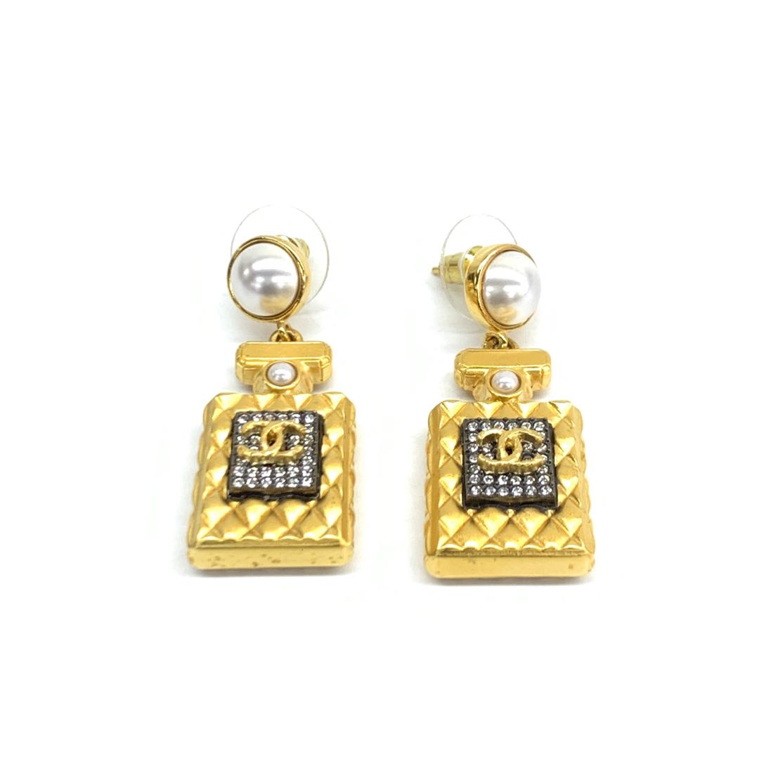 Chanel Perfume Bottle Pearl Strass Earrings