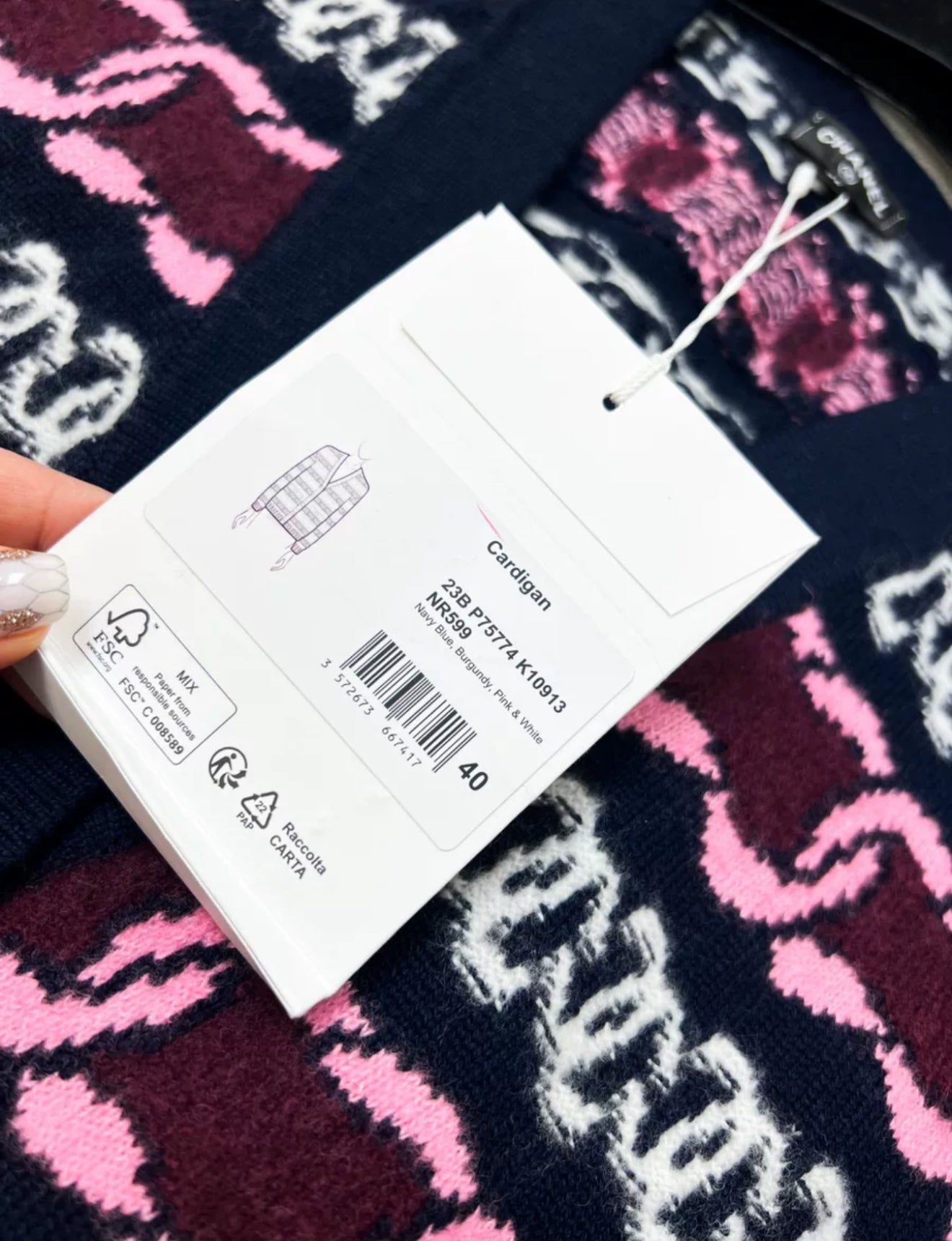 Chanel 23B Navy blue & Burgundy Cardigan