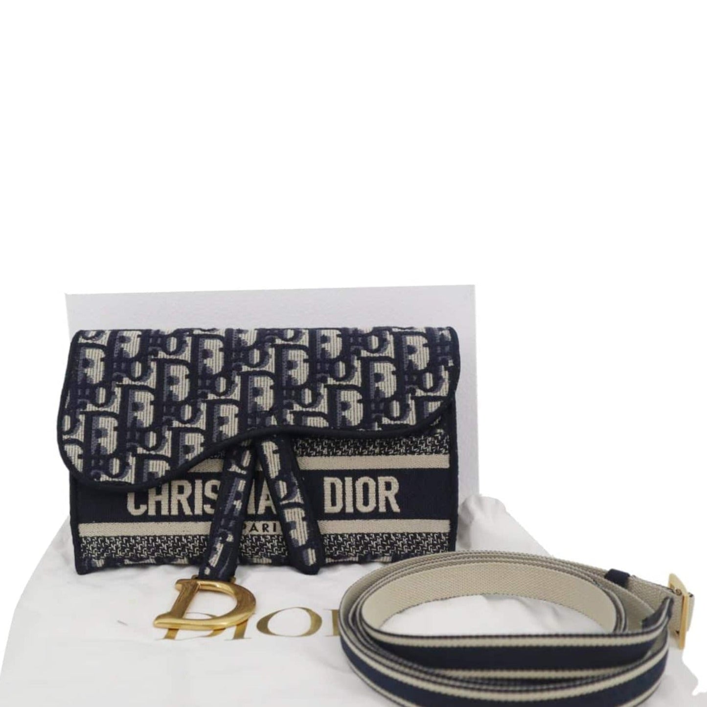 CHRISTIAN DIOR Saddle Oblique Canvas Belt Bag Navy Blue