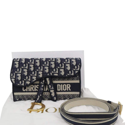 CHRISTIAN DIOR Saddle Oblique Canvas Belt Bag Navy Blue