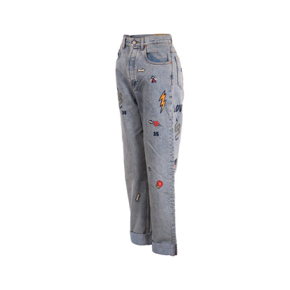 Gucci Size 26 Gucci Symbol Embroidered Denim Jeans Cotton Blue