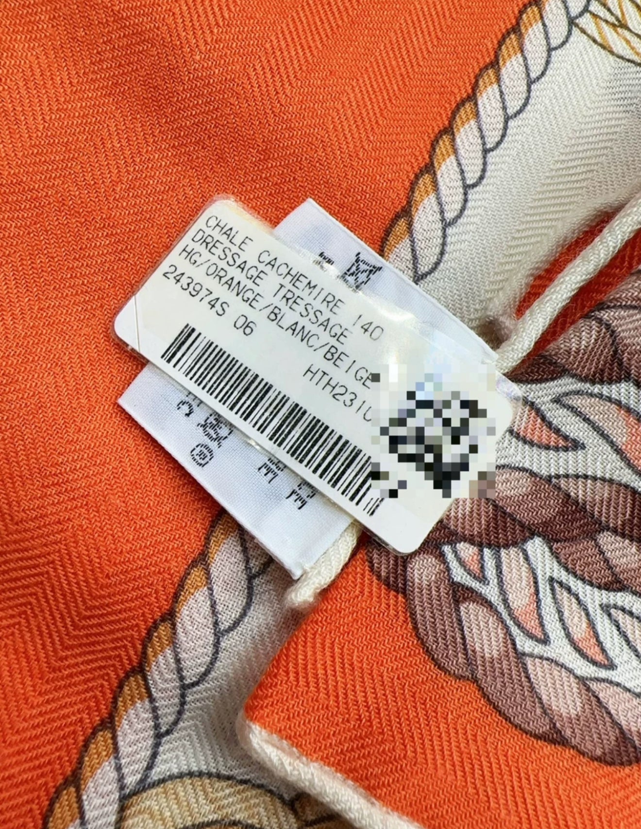 Hermes Scarf Cashmere 140 “Dressage Tressage” Orange/White/Beige