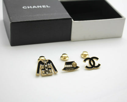 Chanel Vintage 02A Enamel Three-piece Hat Clothing CC Brooch