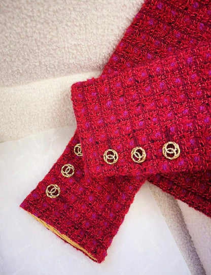 Chanel 23B Red, Burgundy Tweed jacket size 36