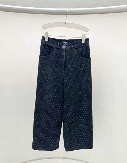Chanel 23P popular polka dot jeans black denim size 34